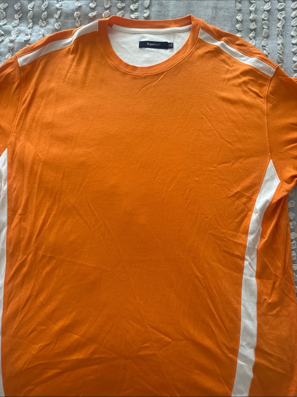 Zegna Sport Men's Orange Short-Sleeve Crew with White Side Panels